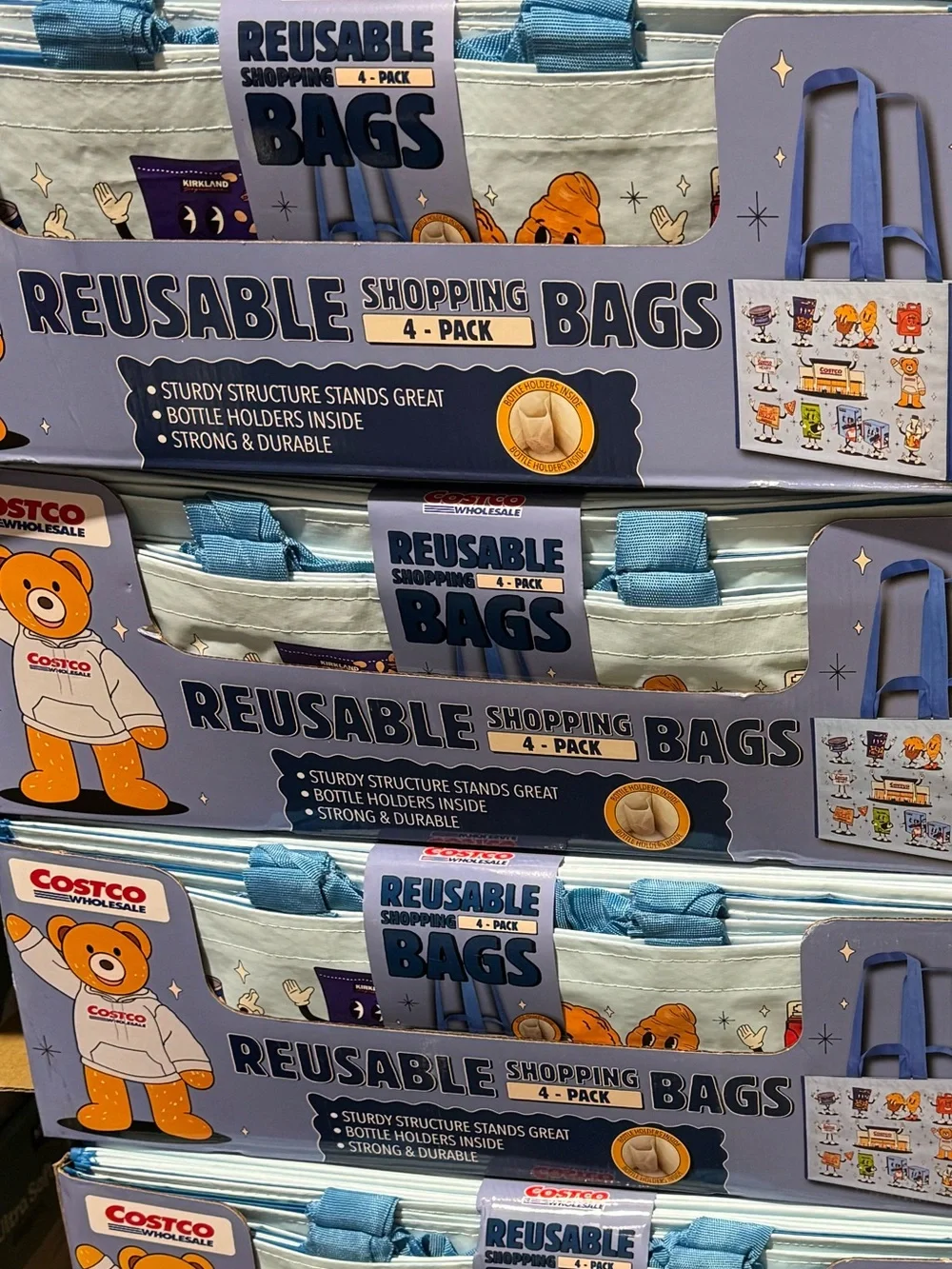 Costco Reusable Shopping Bag 4-pack Blue NWT